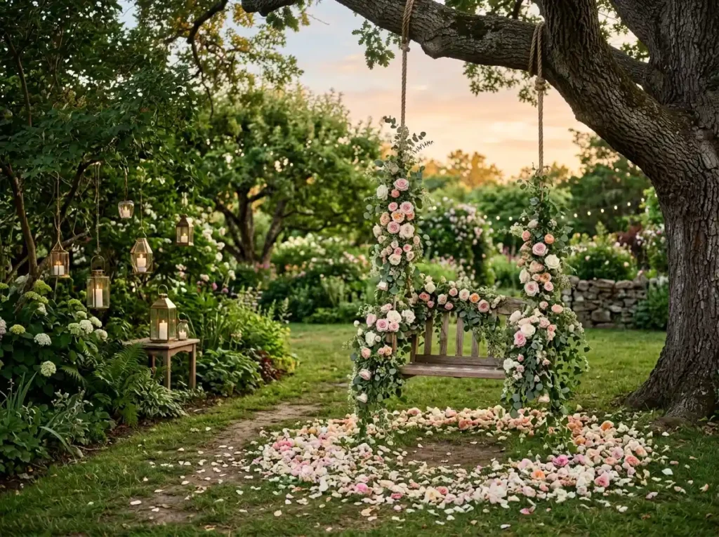 Garden swing floral installation