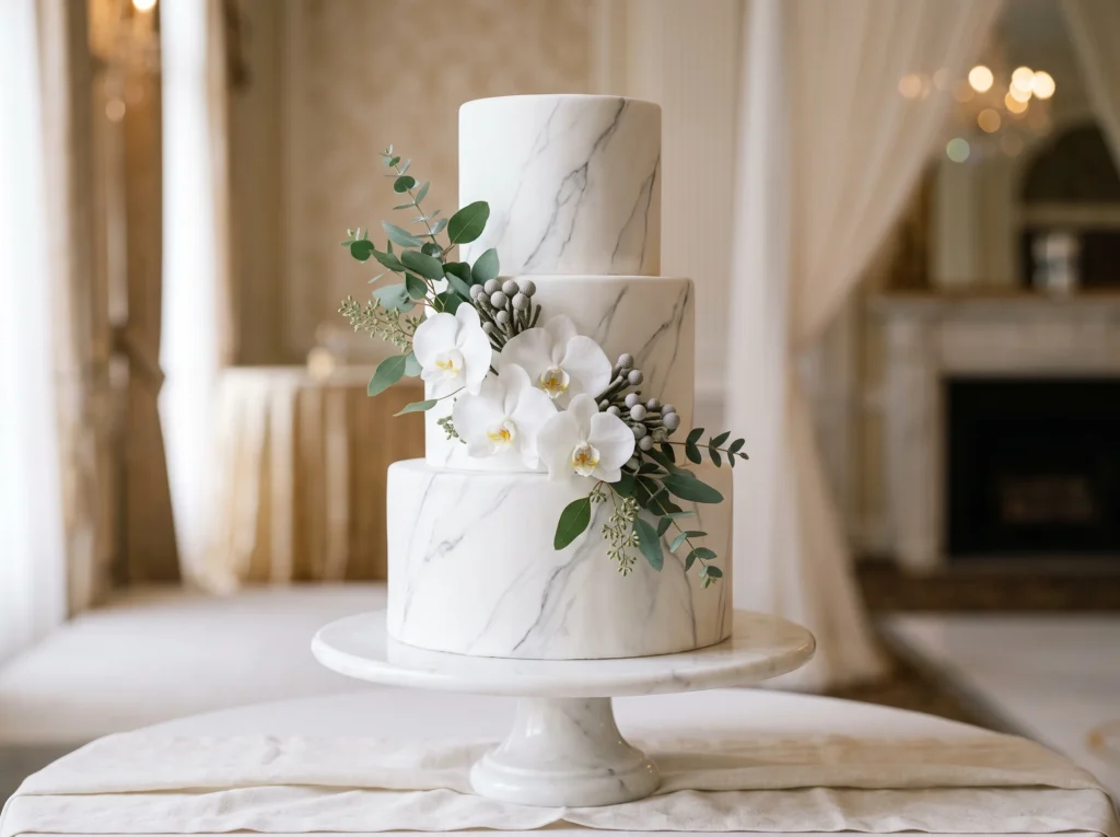 Marble veil wedding cake K