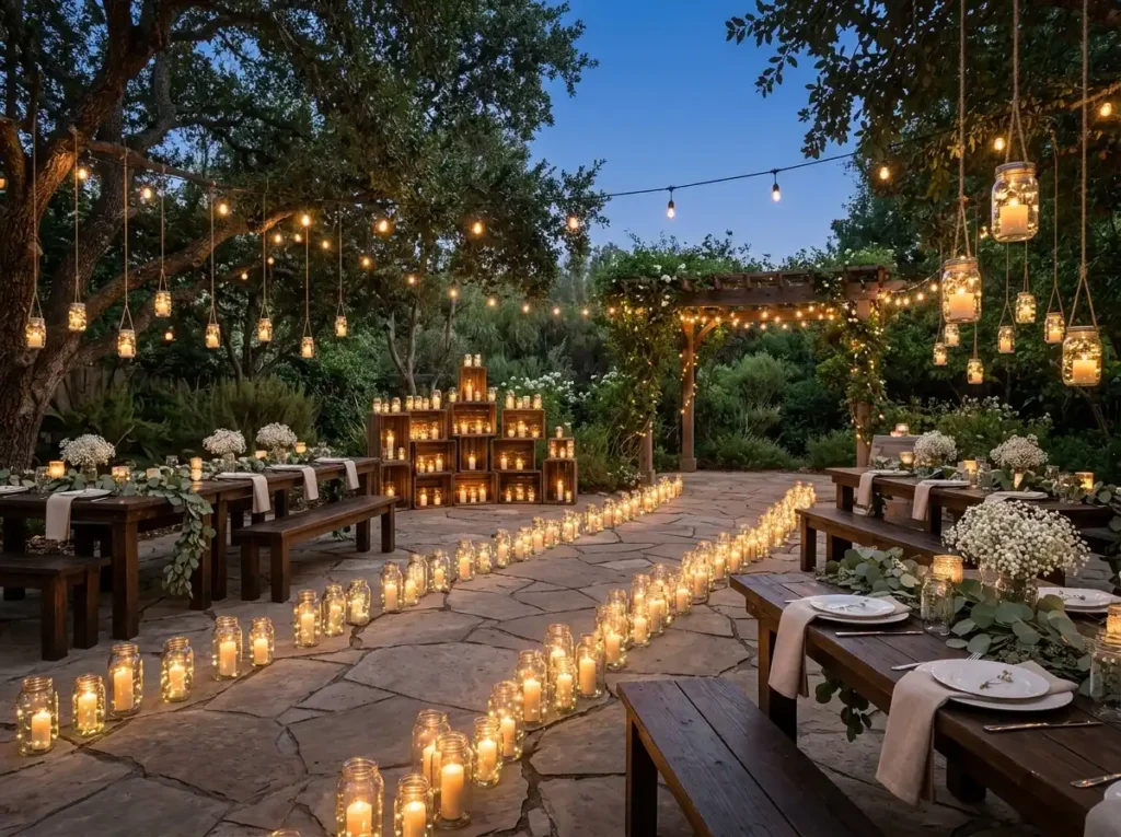 Mason jar candles create courtyard
