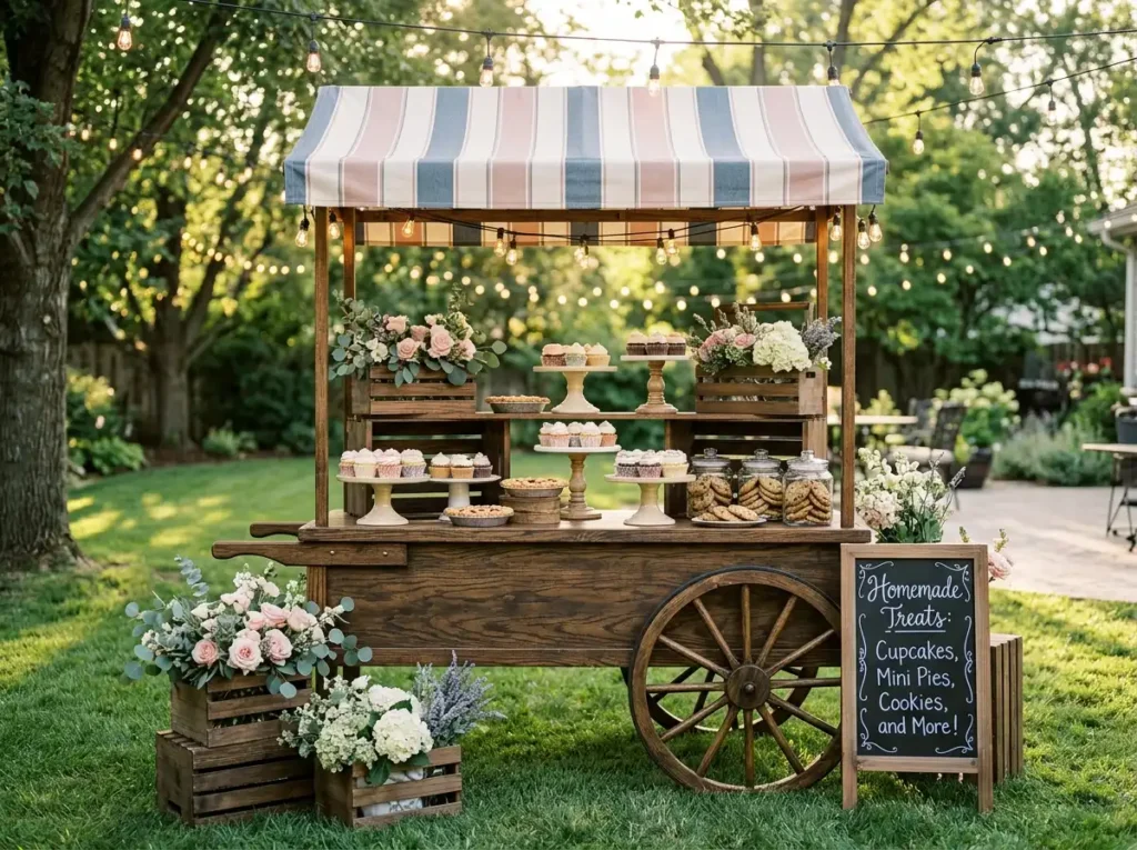 Rustic dessert cart display