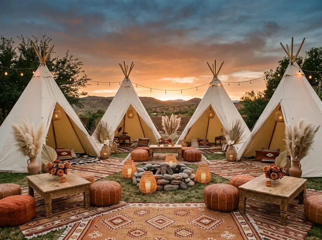 Teepee lounge village sunset