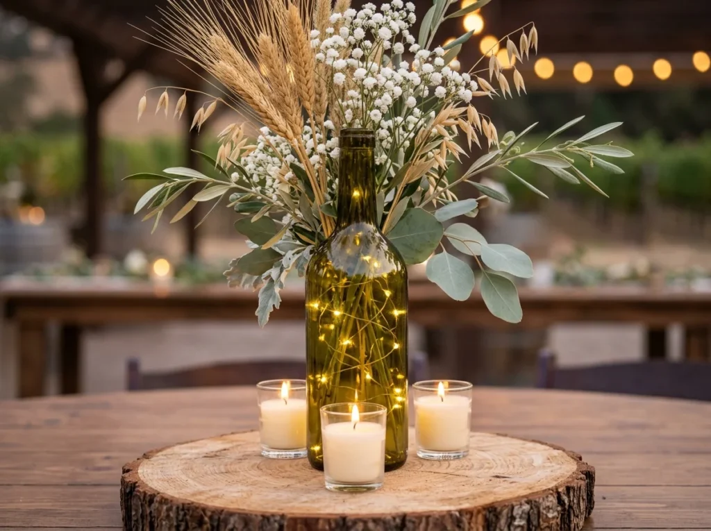 Vintage bottle harvest centerpiece