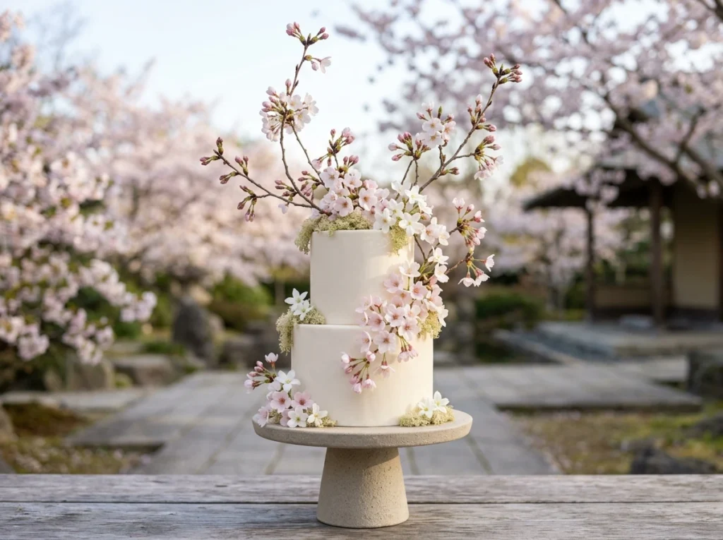 Wedding cake with cherry blossoms