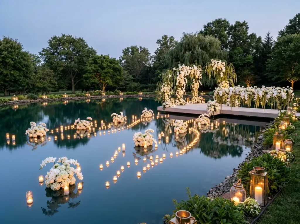 Wedding reflection pond floating…