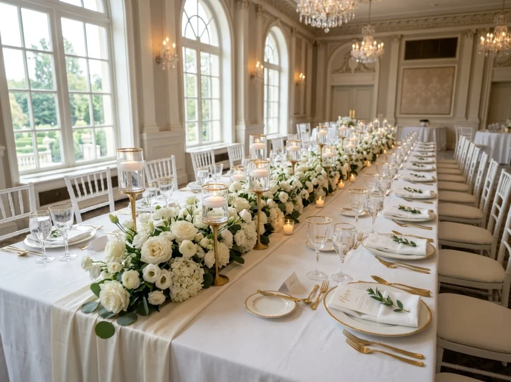 White floral reception table