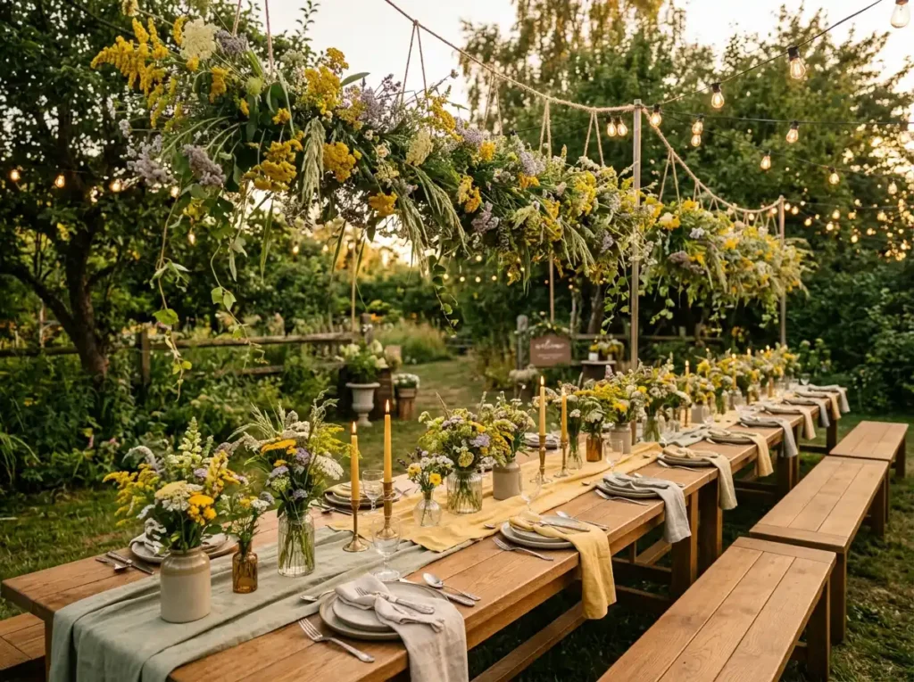 Wildflower harvest banquet table
