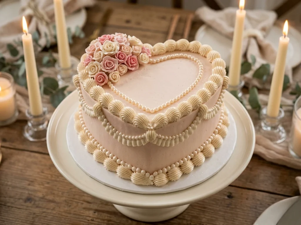Blush heart cake with pearls
