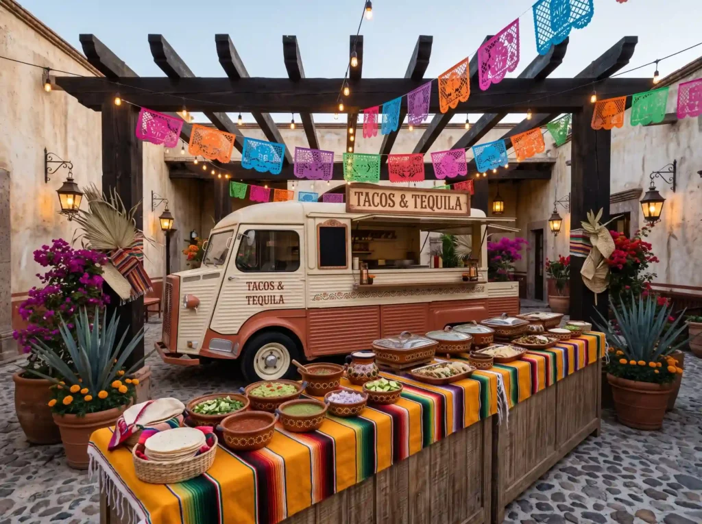 Inspiration This setup turns a classic taco tr Taco truck wedding food station