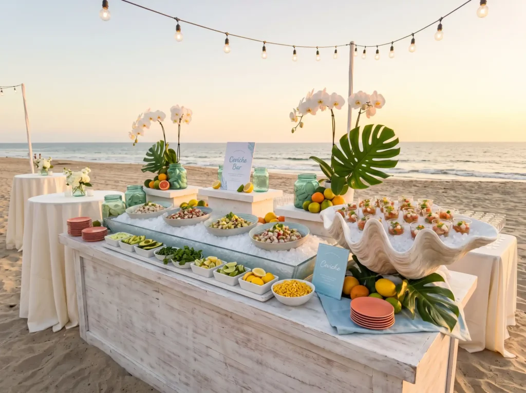 Coastal Ceviche Bar Inspiration Inspired by a se Coastal ceviche bar display setup