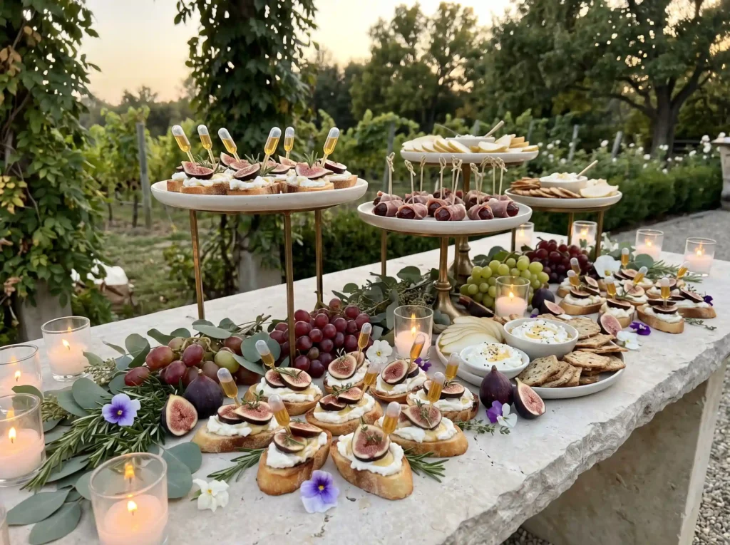 Fig Whipped Ricotta Crostini Garden Inspiration Cocktail station with food and