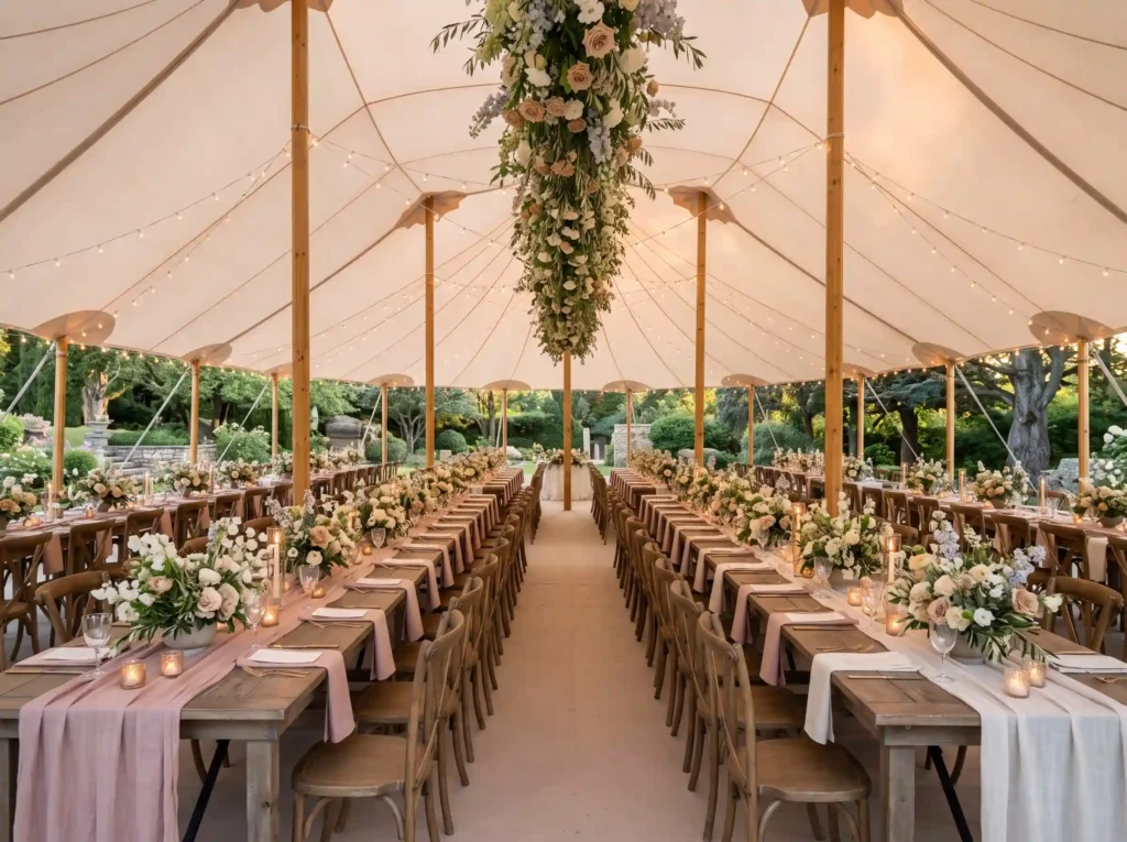 French Garden Canopy Inspiration Imagine a priva Backyard wedding reception under… K