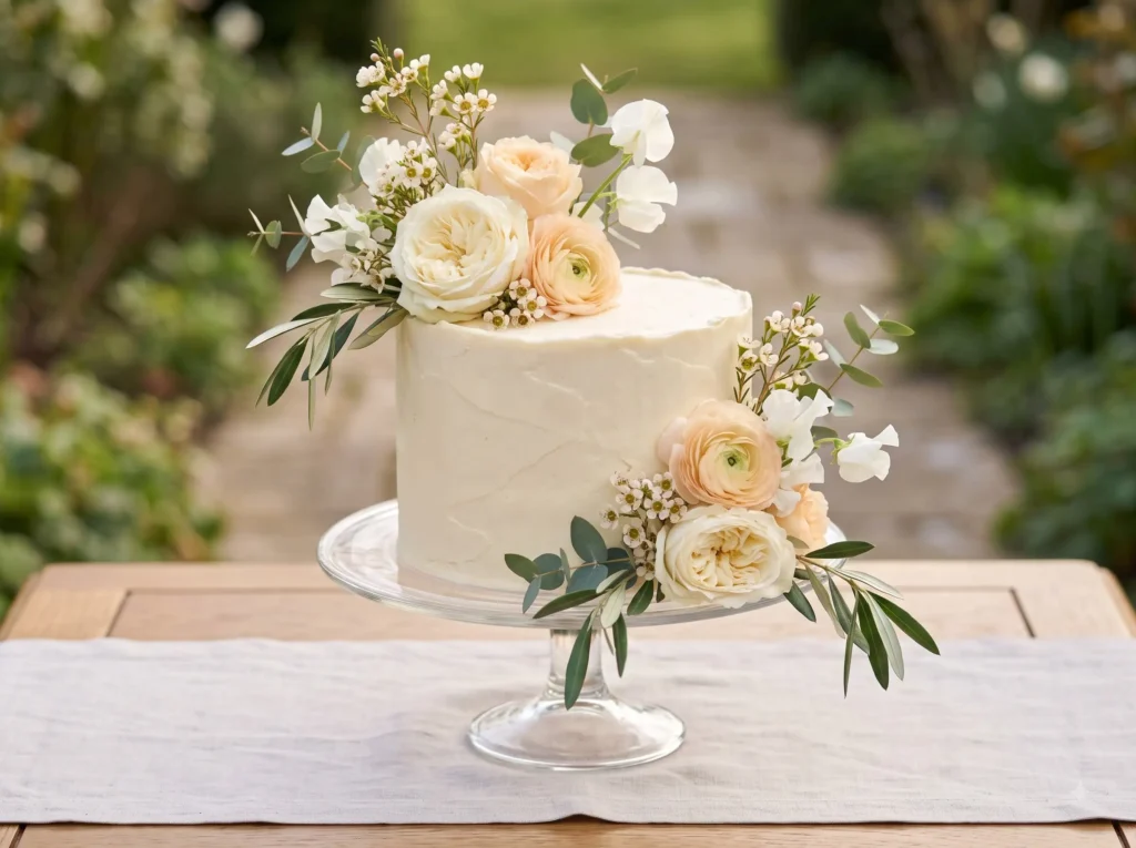 Garden Whisper Buttercream Inspiration Inspired Ivory buttercream wedding cake d…
