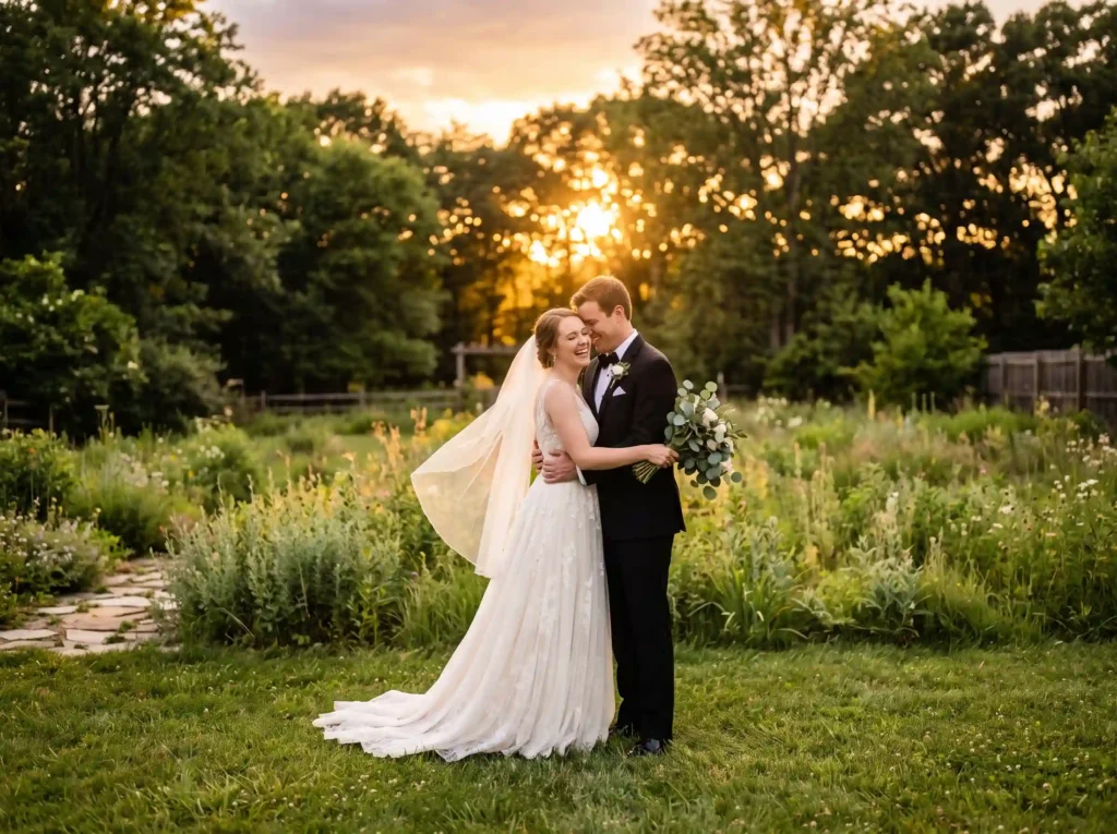 Golden Hour Meadow Embrace Inspiration Inspired Couple embracing in open meadow