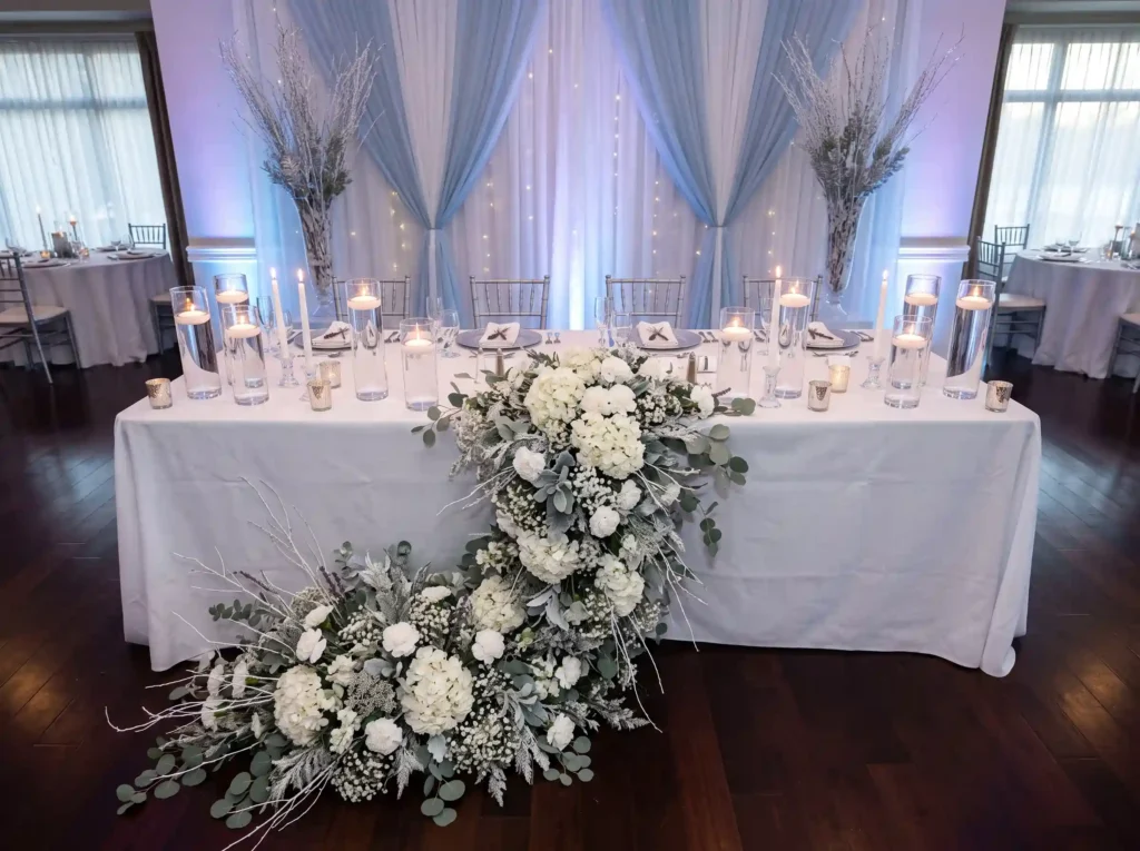 Icy Candlelight Head Table Inspiration Inspired Icy candlelight wedding head table
