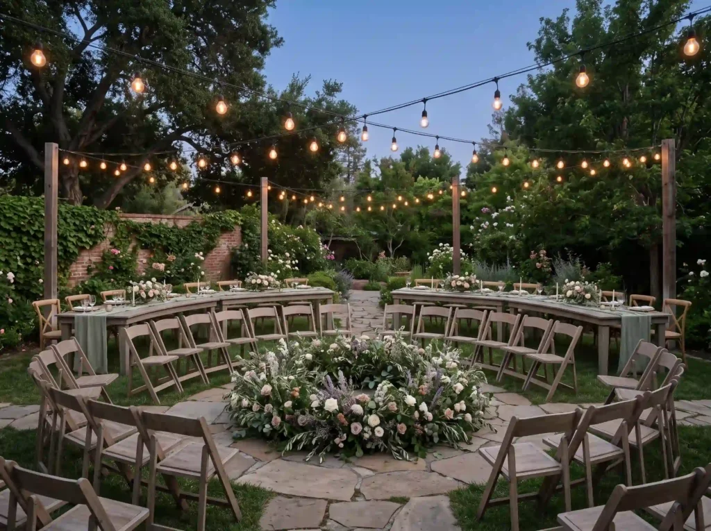 Moonlit Courtyard Circle Inspiration A cozy gard Backyard wedding circular seatin… K