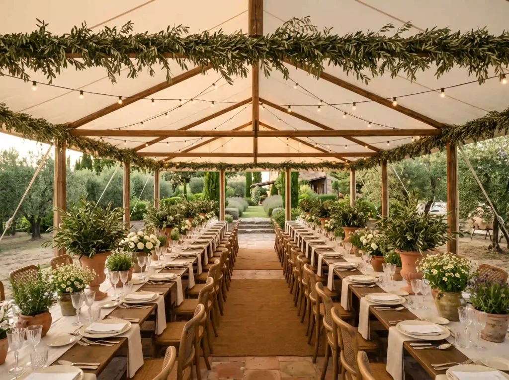 Tuscan Olive Grove Pavilion Inspiration A relaxe Canvas pavilion in olive grove