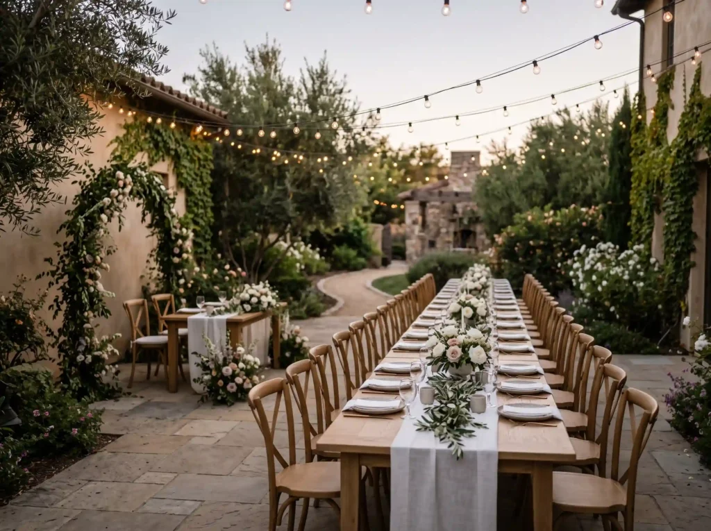Twilight Bistro Courtyard Inspiration Inspired b Backyard wedding reception decor… K