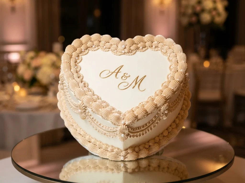 Champagne lace heart cake