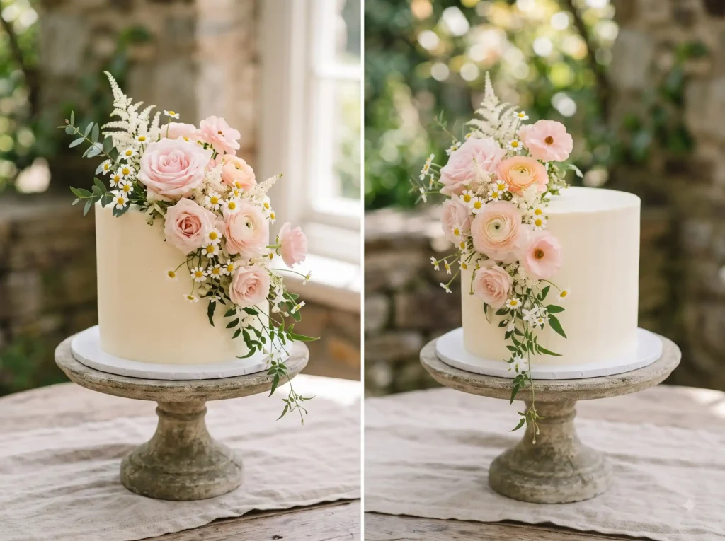 Blush Meadow Bloom Inspiration Soft spring bloss Buttercream cake with floral cas…