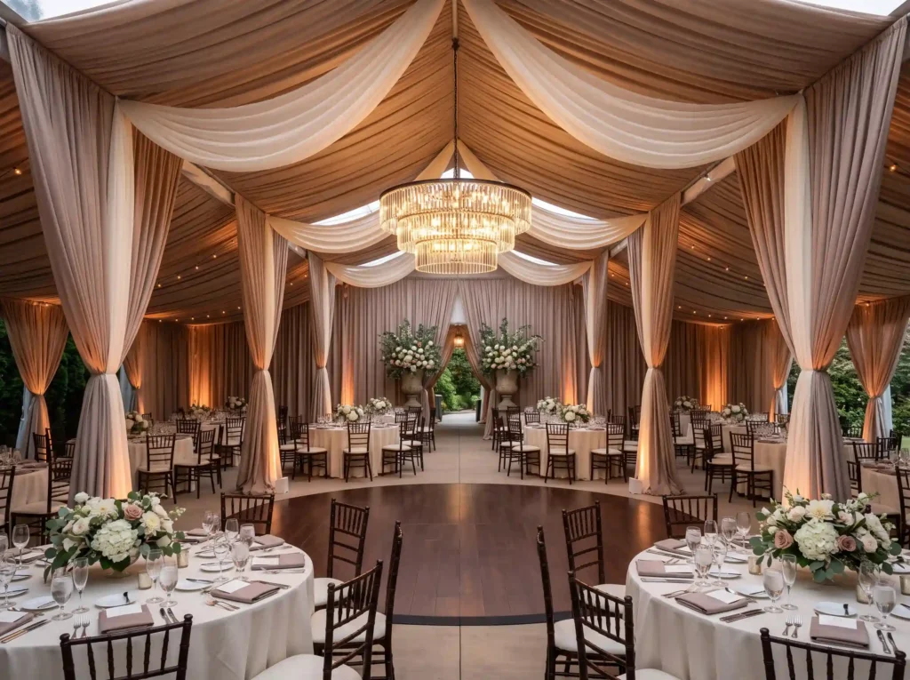 Champagne Draped Dinner Tent Inspiration Taking Champagne draped dinner tent K