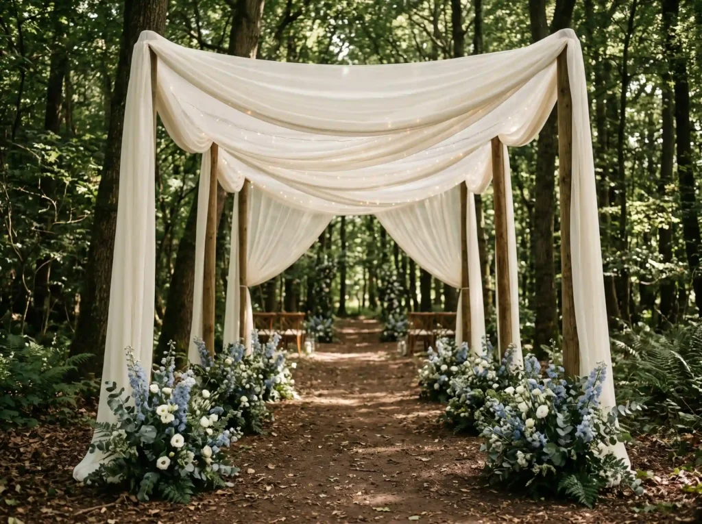 Draped Woodland Canopy Aisle Inspiration Taking Canopy woodland ceremony aisle s…