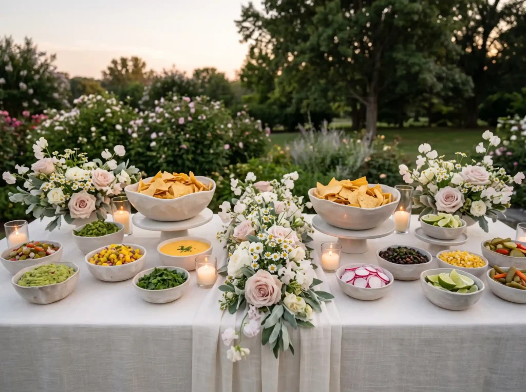 Elegant Garden Nacho Table Inspiration A lush ga Nacho table display in garden