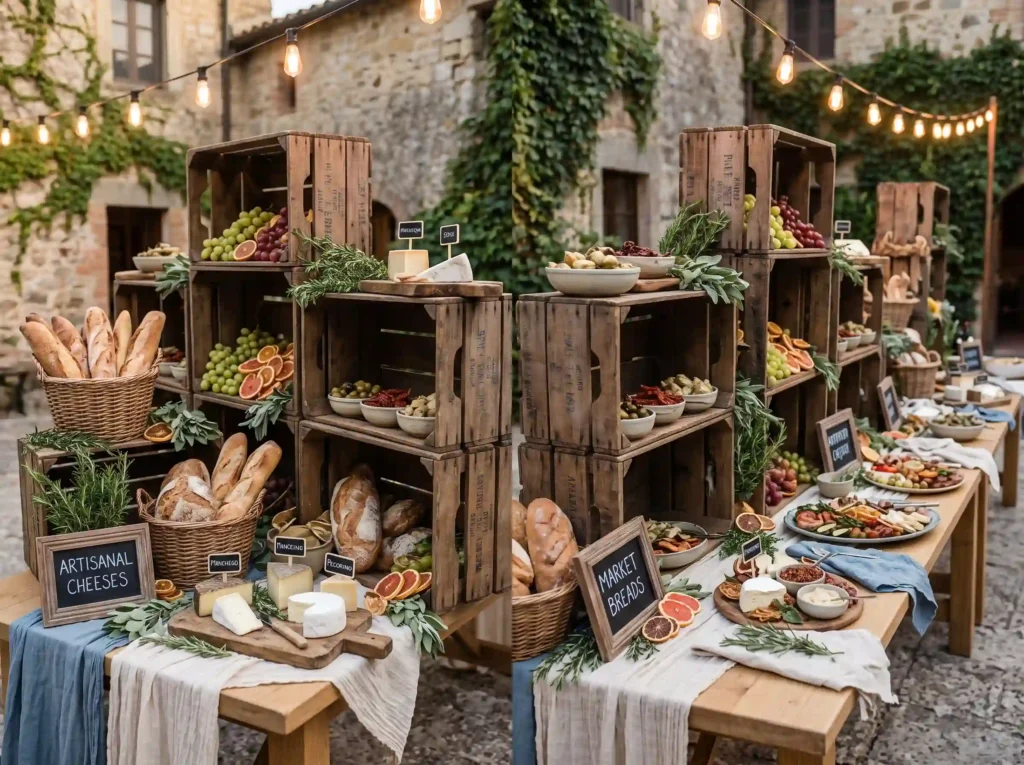 European Market Feast Inspiration A bustling Med European market wedding table di…