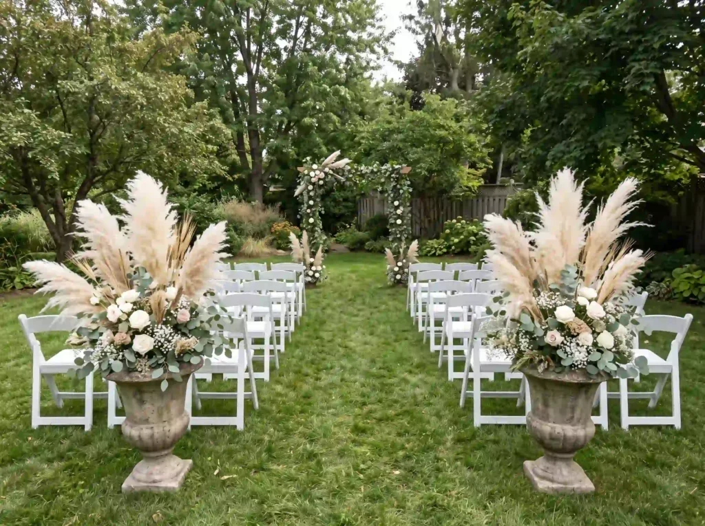 Meadow Pampas Aisle Inspiration A soft countrysi Backyard wedding ceremony aisle …
