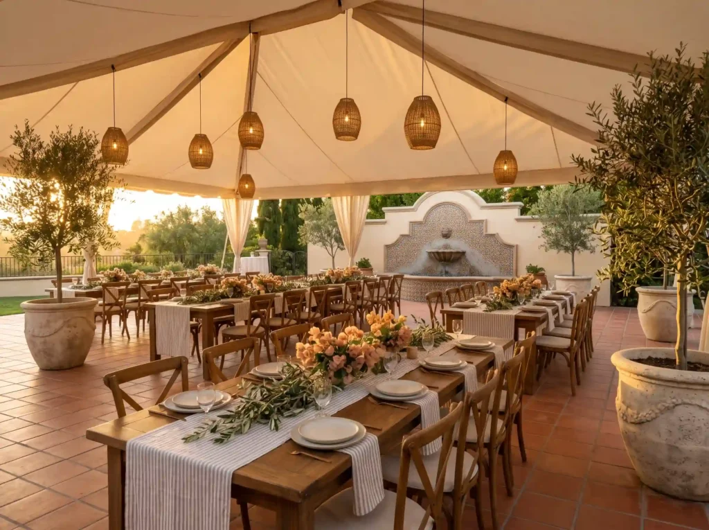 Mediterranean Courtyard Tent Escape Inspiration Mediterranean courtyard tent setup K