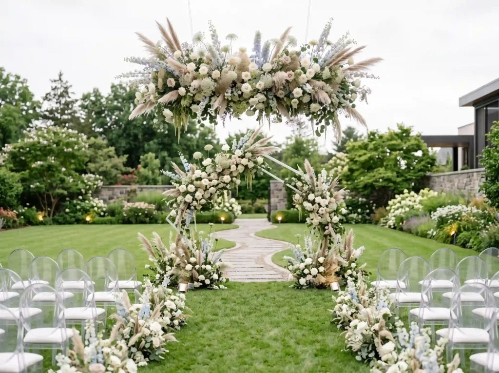 Modern White Meadow Arch Inspiration Clean conte Modern white meadow arch ceremony