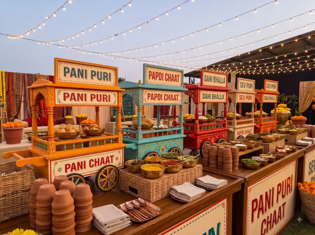 Street Bazaar Chaat Corner Inspiration The livel Indian wedding chaat station sty…