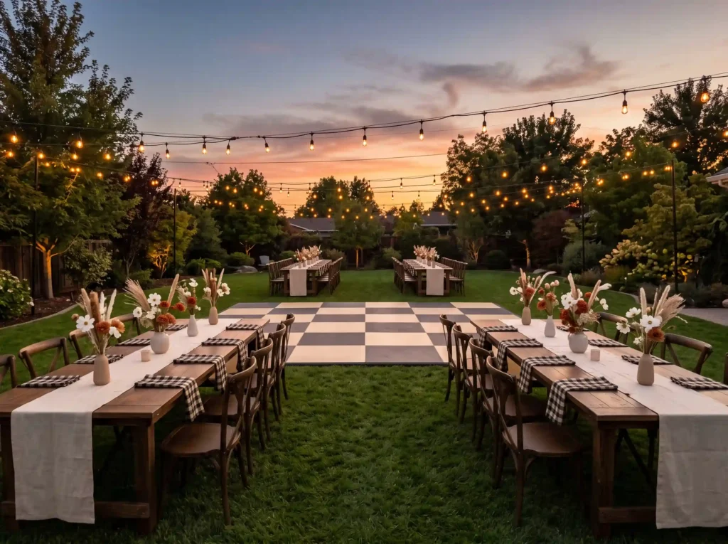 Sunset Checkerboard Supper Inspiration A playful Checkerboard reception dinner se… K