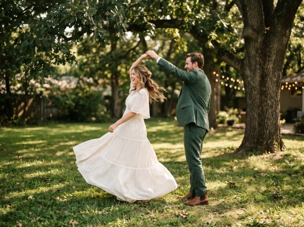 Twirling Under the Trees Inspiration Capturing p Groom twirling bride beneath trees