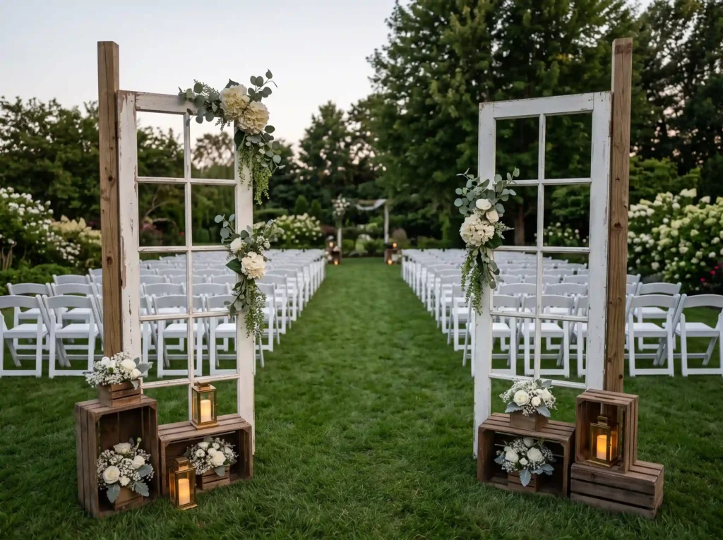 Vintage Window Aisle Gateway Inspiration Thrifte Vintage window wedding aisle ent…