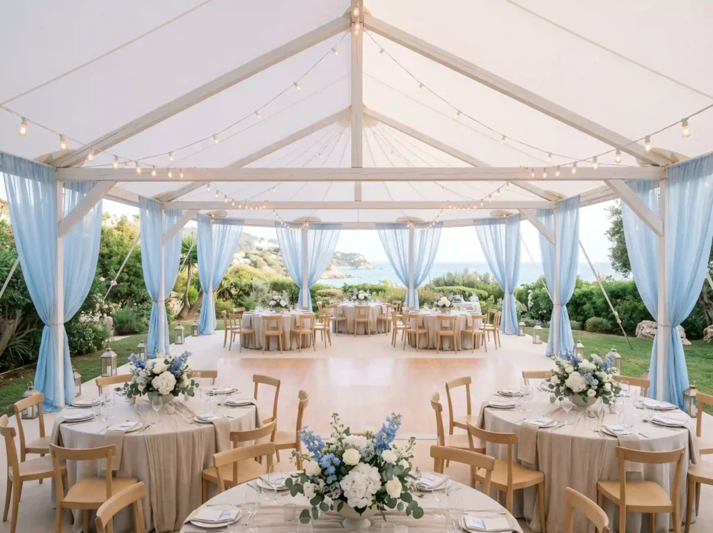 Whitewashed Coastal Pavilion Inspiration This ai Coastal pavilion wedding setup K