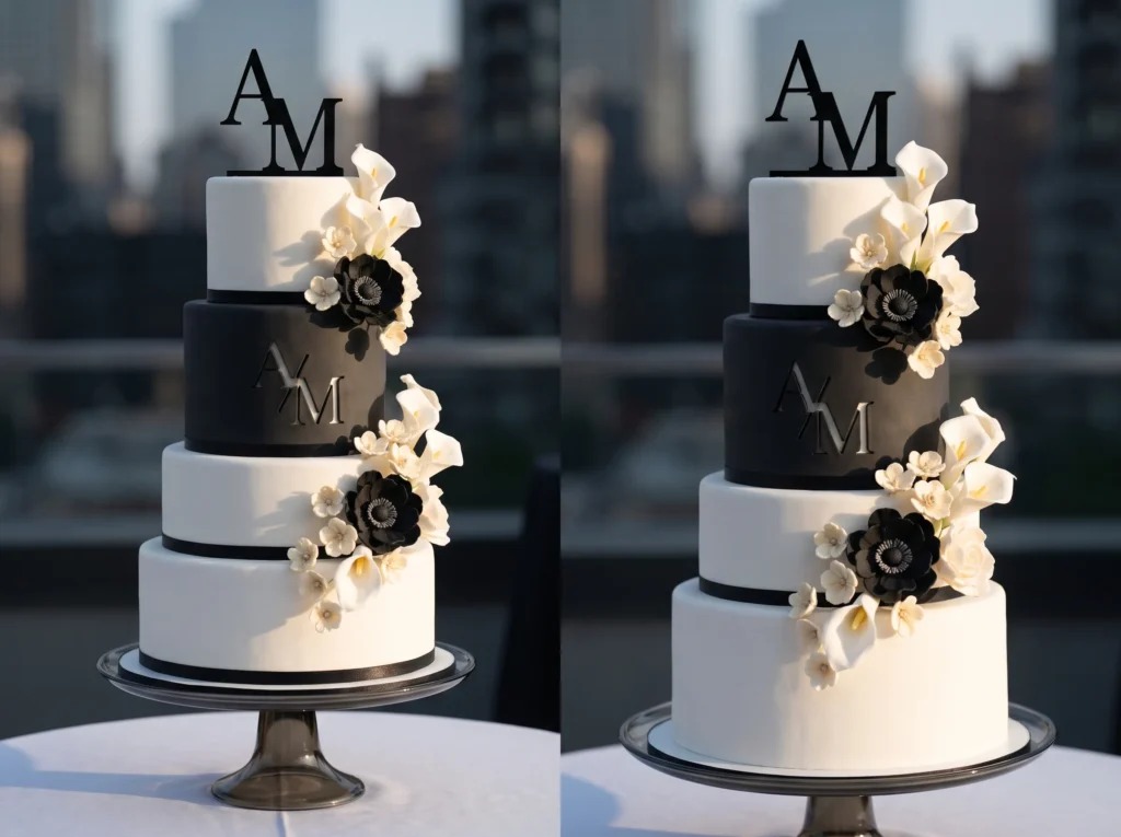 Black Tie Monochrome Cake Inspiration Borrowing Modern black tie wedding cake