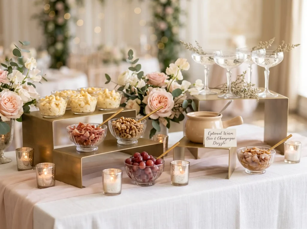 Champagne Brie Mac Bar Inspiration Classic weddi Wedding mac and cheese bar