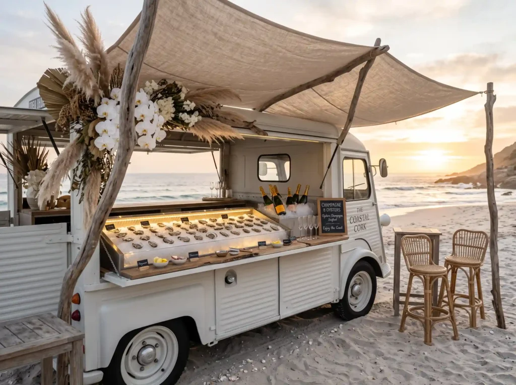 Champagne Oyster Coastal Truck Inspiration Elega Champagne truck at coastal event