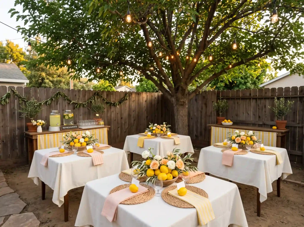Citrus Grove Dinner Inspiration A cheerful garde Backyard citrus grove dinner rec…