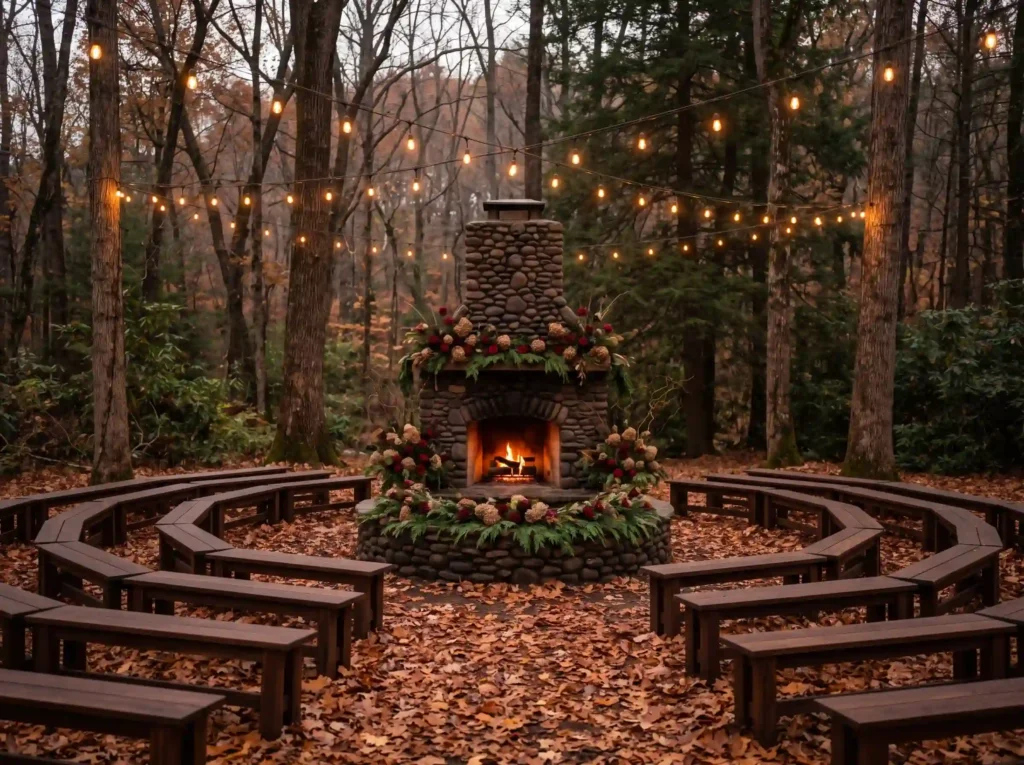 Fireside Forest Vows Inspiration Cozy woodland e Forest wedding ceremony around f…