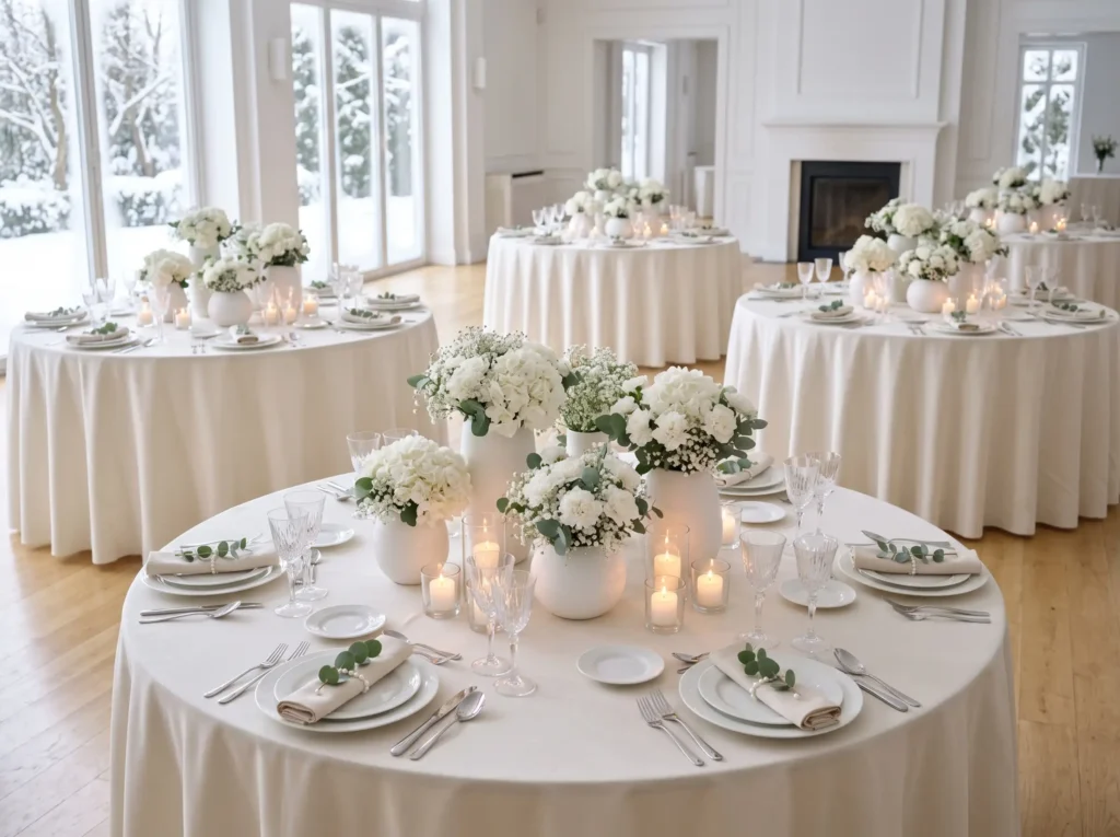 Frosted White Garden Tablescape Inspiration A mo White floral wedding tablescape …