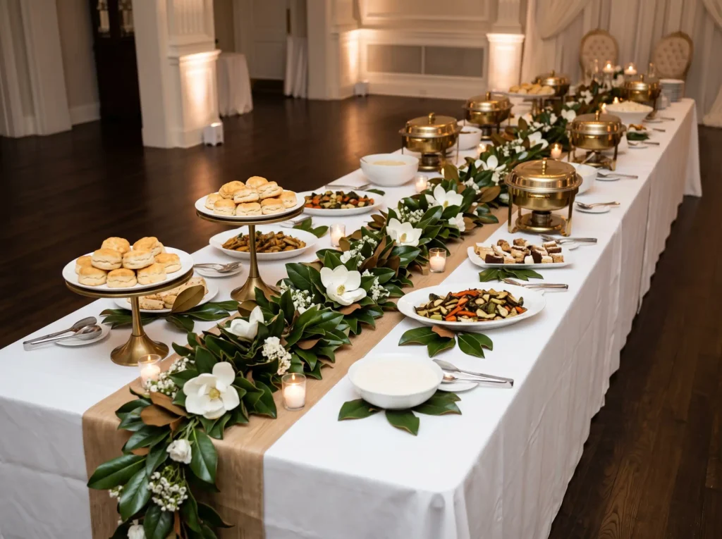 Magnolia White Linen Buffet Inspiration Inspired Magnolia linen buffet arrangement K