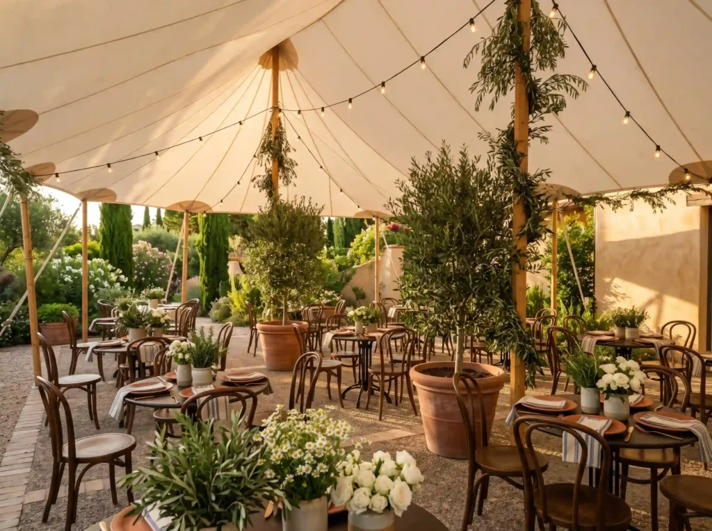 Olive Grove Bistro Tent Inspiration A relaxed Me Mediterranean wedding tent in ba…