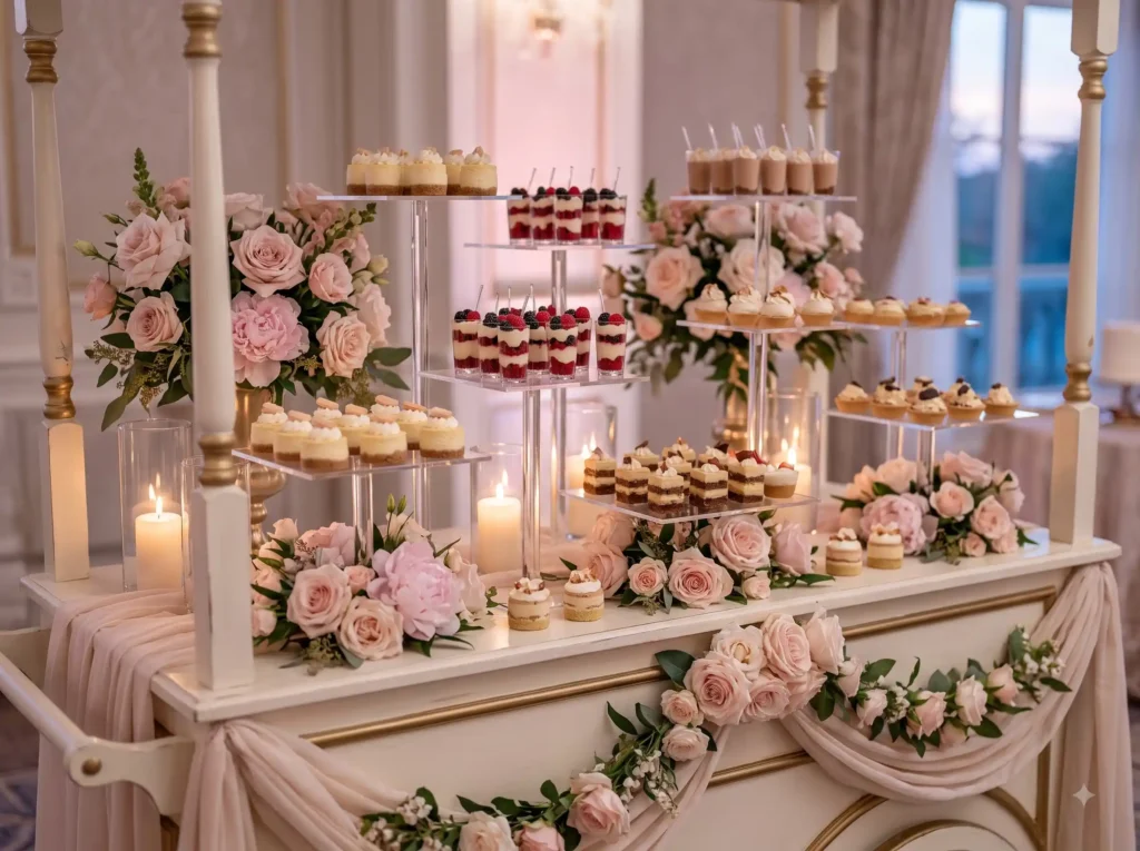 Romantic Dessert Bar Cart Inspiration A luxuriou Romantic dessert bar cart display