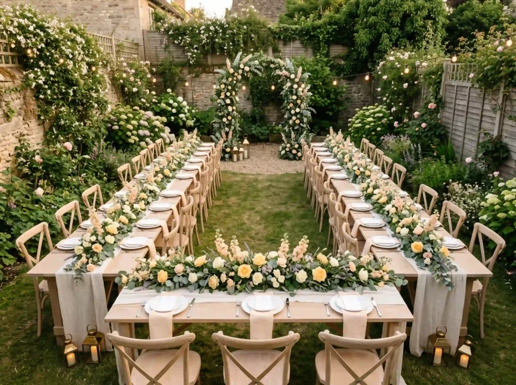 Secret Garden U Shape Inspiration Inspired by hi U shaped garden wedding setup K