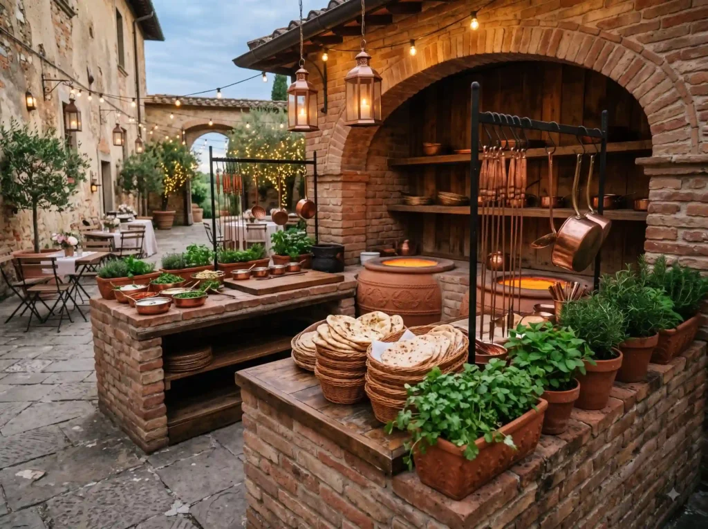 Tandoor Flame Courtyard Inspiration Traditional Tandoor food station before service