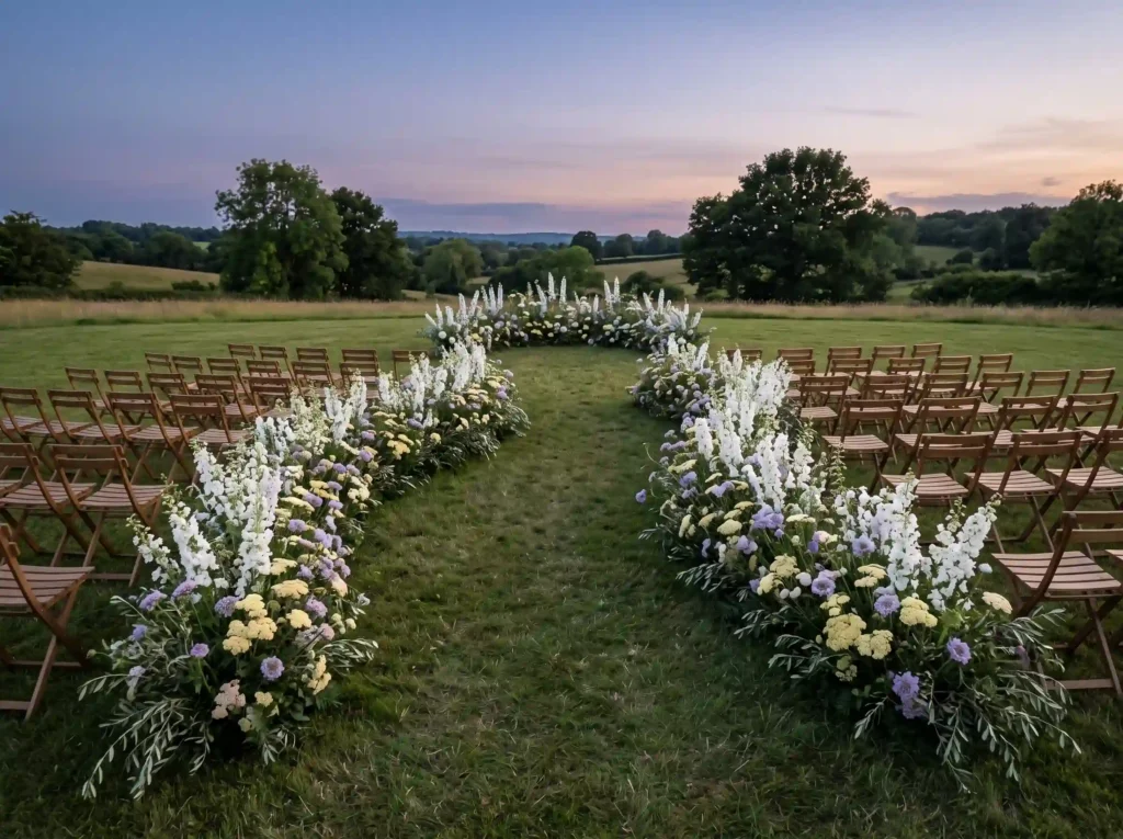 Wildflower Crescent Inspiration A romantic meado Curved outdoor wedding aisle K