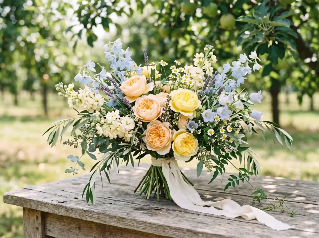 Botanical Orchard Bouquet Inspiration Inspired b Botanical orchard bouquet on table