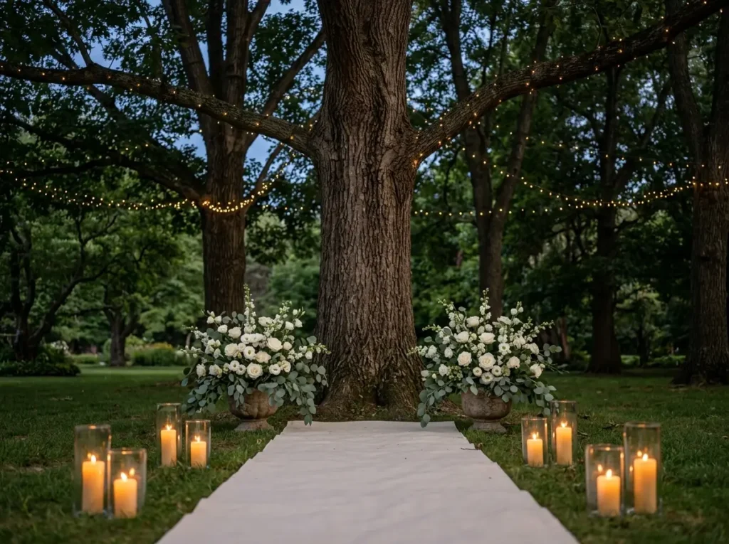 Candlelit Tree Ceremony Inspiration Mature trees Candlelit tree wedding ceremony