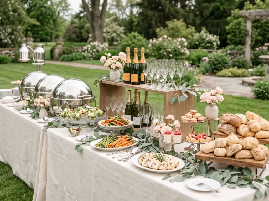 Champagne Garden Buffet Inspiration The refined Champagne garden wedding buffet …